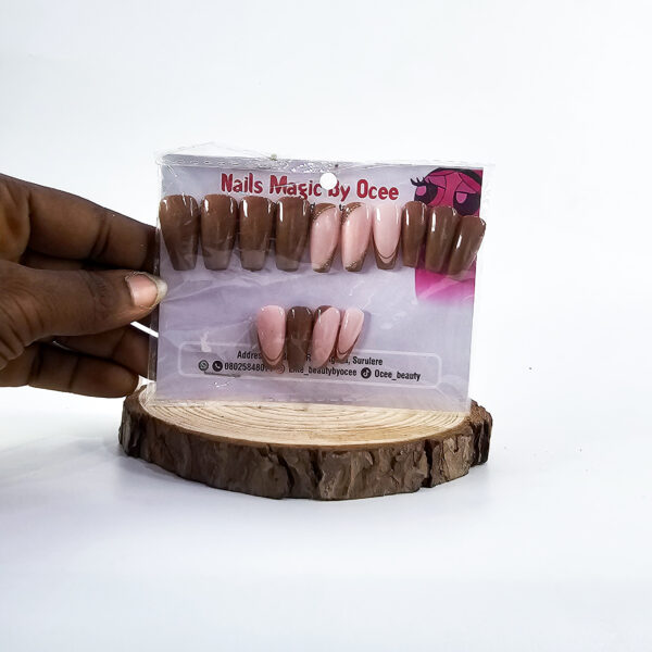 Nails Magic By Ocee Press-On Nails Brown-White